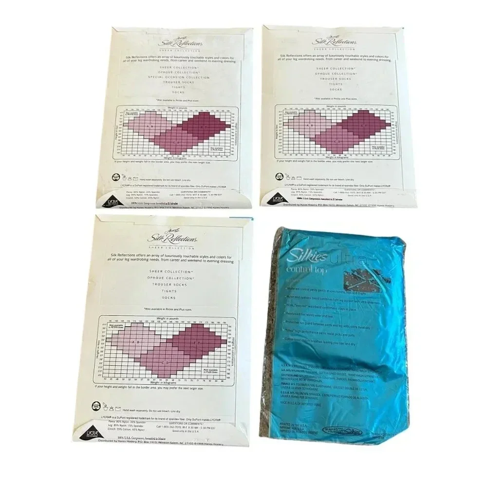 Hanes Silk Reflections Set of Four Sheer Control Top Panty Hose Black EF NEW